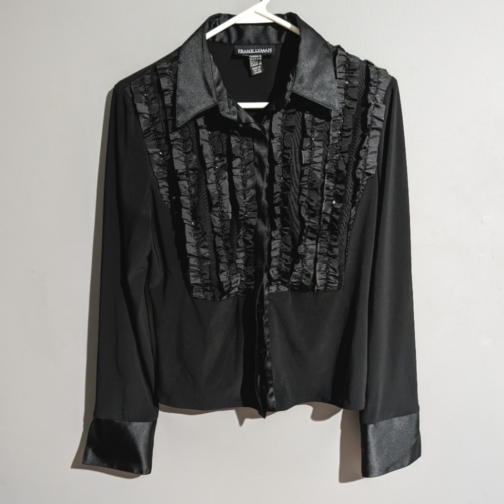Frank Lyman vintage beauty frill neck button up shirt size 10